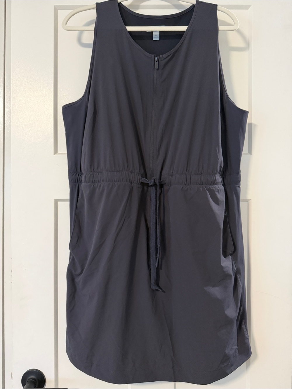 Sleeveless Navy Zip-Front Drawstring Dress With Built-in Shorts